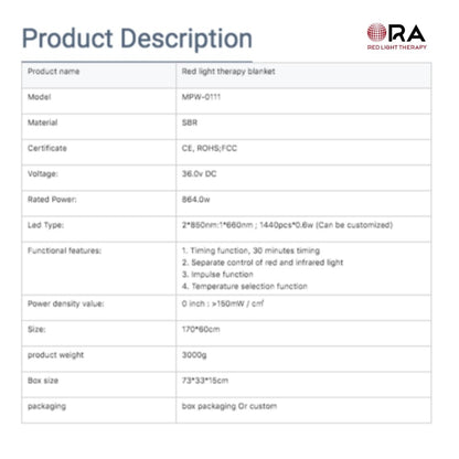 ORA RED LIGHT THERAPY MAT